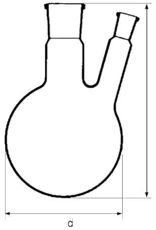 Zweihalsrundkolben, 500 ml, Haupthals NS 29/32, Seitenhals NS 14/23, Hälse schräg