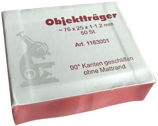 Objektträger, geschliffene Kanten, 76*25 mm, ohne Mattrand; 1,0-1,2 mm, 50 St./Pack