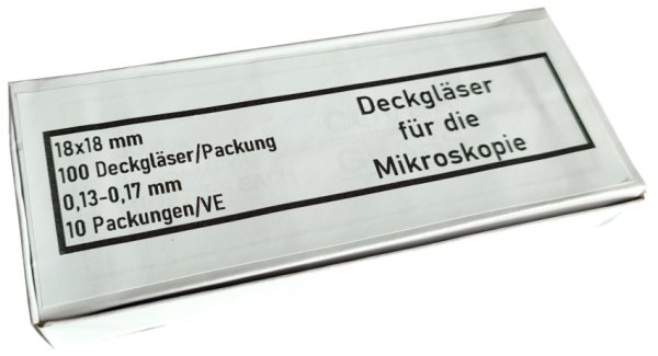 Deckgläser 18*18 mm, 100 St./Pack in Plastikschachtel