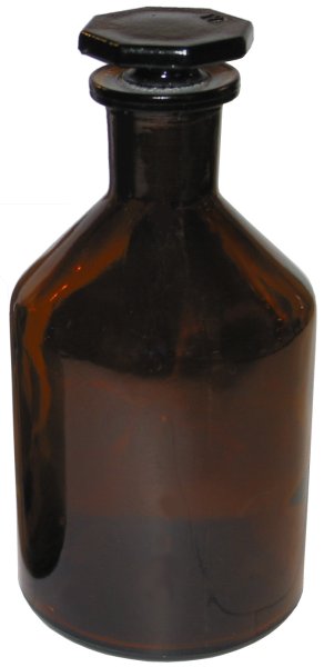 Steilbrustflasche, 2000 ml, Kalksoda, Enghals, Braunglas mit Schliffglasstopfen