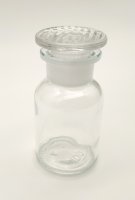 Rundschulterflasche, 100 ml, Weithals, Klarglas mit Schliffglasstopfen