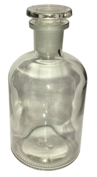Rundschulterflasche, 10000 ml, Enghals, Klarglas mit Schliffglasstopfen