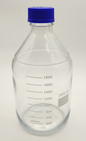 Laborflasche 2000 ml, GL 45, Boro. 3.3, blauer Schraubverschluß, Ausgießring