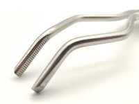 Tiegelzange, doppelt gebogen, mit schwarzem Kunststoff-Isoliergriff, 220 mm