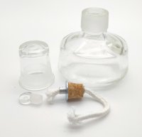 Spirituslampe, Glas, mit aufgeschliffener Kappe und Einfülltubus, 125 ml, 5 mm Docht + Tülle
