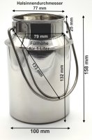 Transportkanne mit Henkel und Deckel, gerollter Rand, Edelstahl, 1 Liter, 100*158 mm Ø*H
