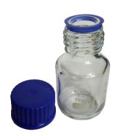 Laborflasche 50 ml, GL 32, Boro. 3.3, blauer...