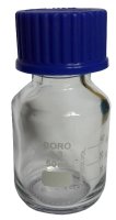 Laborflasche 50 ml, GL 32, Boro. 3.3, blauer Schraubverschluß, Ausgießring