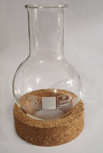 Rundkolben, Boro 3.3, Weithals, Bördelrand, 500 ml