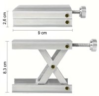 Hebebühne, Aluminium, 90*90 mm Platte, 26-83  mm Hubhöhe, 2,5 kg max.