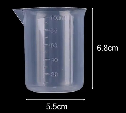 Griffinbecher, PP, niedrige Form, eingeprägte Graduierung, Bördelrand, naturfarben, 100 ml