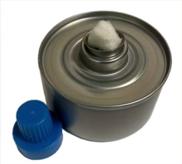 Spiritusbrenner Einfachtyp, Metall, Füllvolumen 50 ml, mit Kunststoffkappe + Docht, 60*20 mm D*H