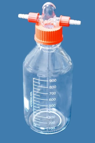 Gaswaschflasche nach Drechsel, 1000 ml, GL 45 Schraubkappe (rot) mit Gaseinleitungsrohr